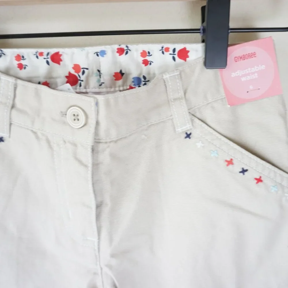 NEW Gymboree Y2K Holland Days Tulip Pocket Cargo Khaki Embroidered Pants Girls 6